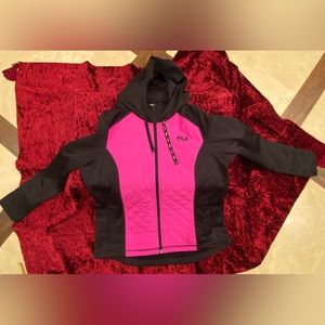 FILA Running Pink/Black Quilted Hooded Jacket